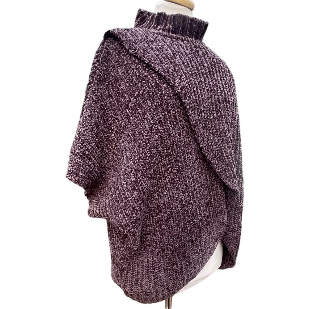 Elan Chenille Sweater Poncho Gray Mock Neck Cozy OS
